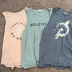 Peloton Graphic Tank Tops in Cream, Teal, and Blue